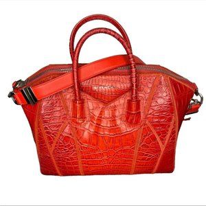 Givenchy Antigona Red Crocodile Embossed Leather Bag Medium